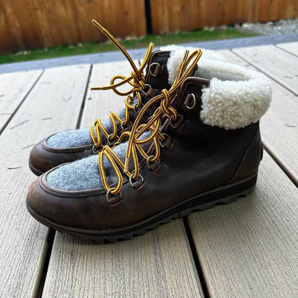 Sorel Harlow Lace Up Boots  Sheepskin Trim Dark B… - image 2