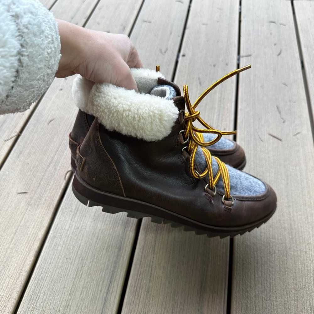 Sorel Harlow Lace Up Boots  Sheepskin Trim Dark B… - image 5