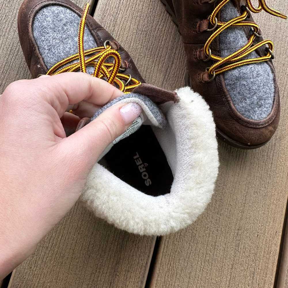 Sorel Harlow Lace Up Boots  Sheepskin Trim Dark B… - image 8