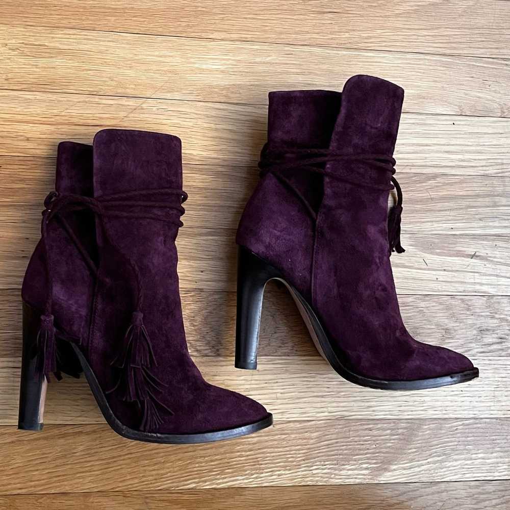 Joie Chap Suede Fringed Tie Ankle Boots - Size 37 - image 1