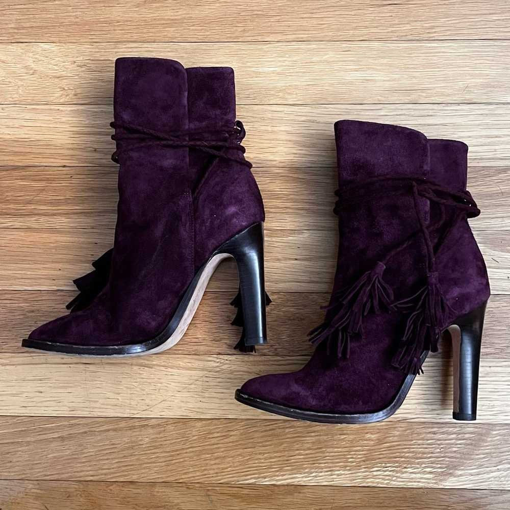 Joie Chap Suede Fringed Tie Ankle Boots - Size 37 - image 2
