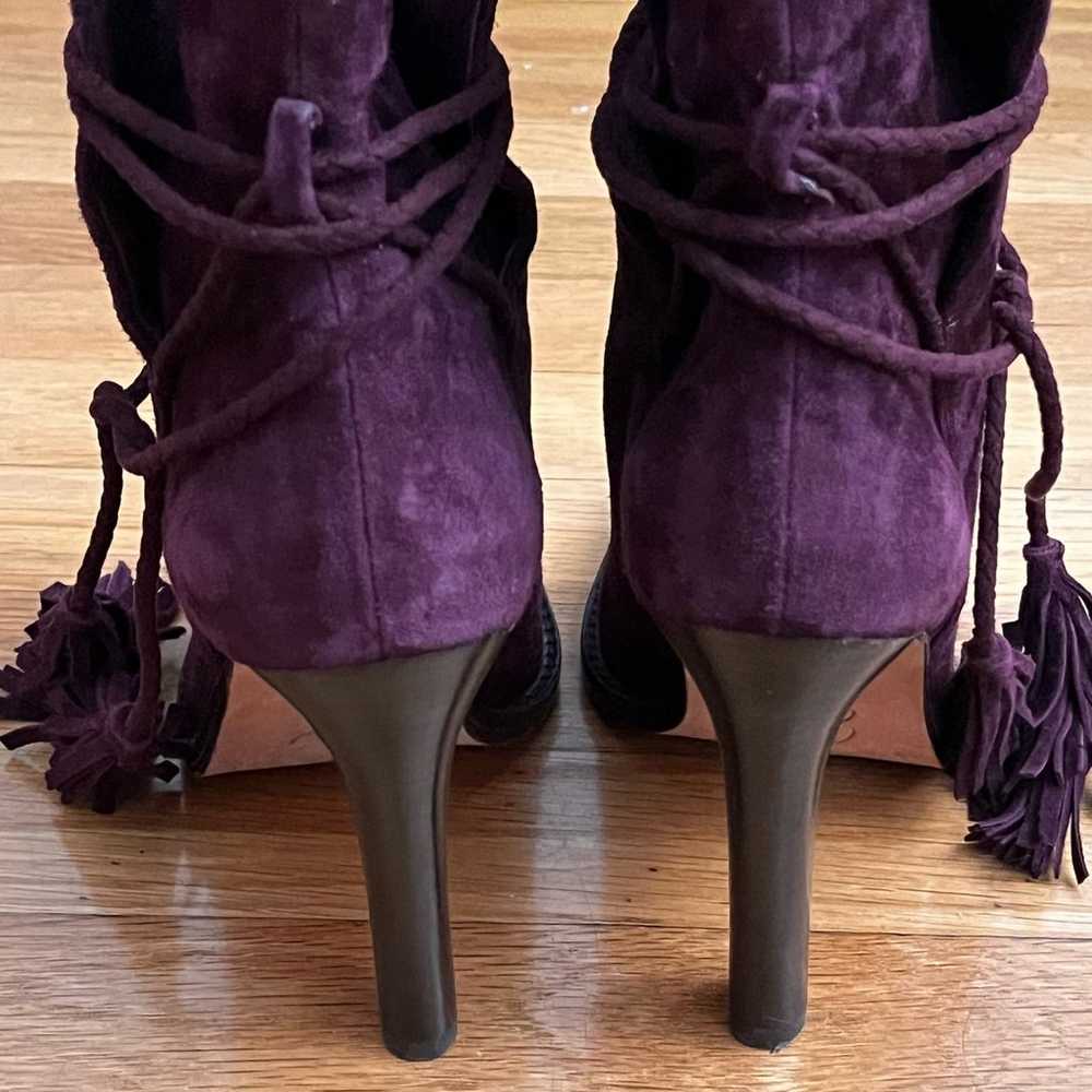 Joie Chap Suede Fringed Tie Ankle Boots - Size 37 - image 5