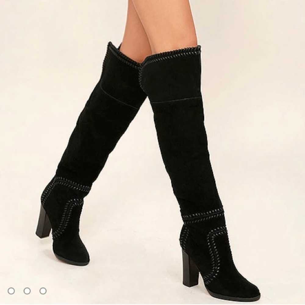 NWOB Report Liola Black Suede Leather Woven Boho … - image 1