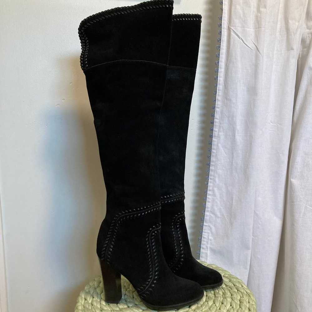 NWOB Report Liola Black Suede Leather Woven Boho … - image 5