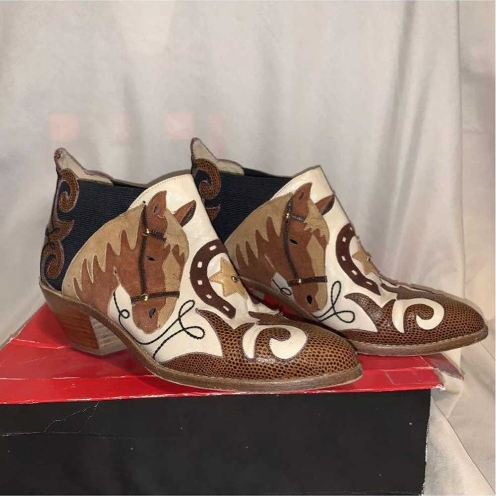 Rare Vtg Zalo Leather/Suede Horse Appliqué Ankle … - image 1