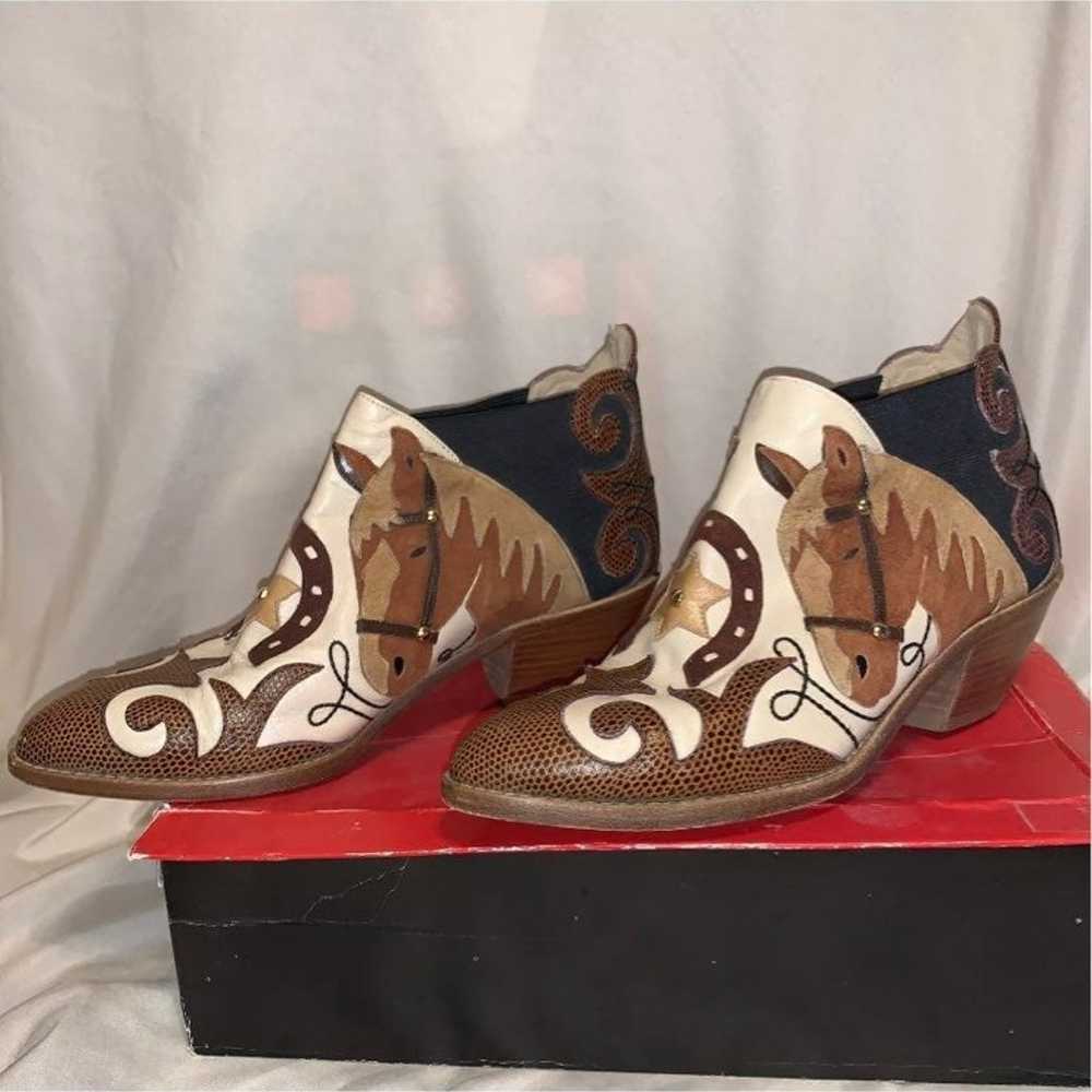 Rare Vtg Zalo Leather/Suede Horse Appliqué Ankle … - image 4