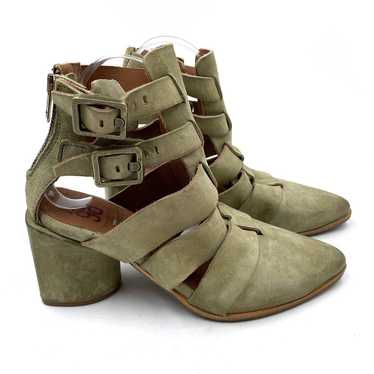 AS98 Evie Cut Out Booties Green Suede Strappy Sand