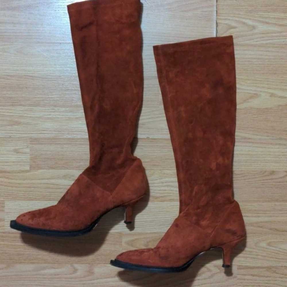 Marina Rinaldi Red Suede Knee High Boots 38 US - image 1