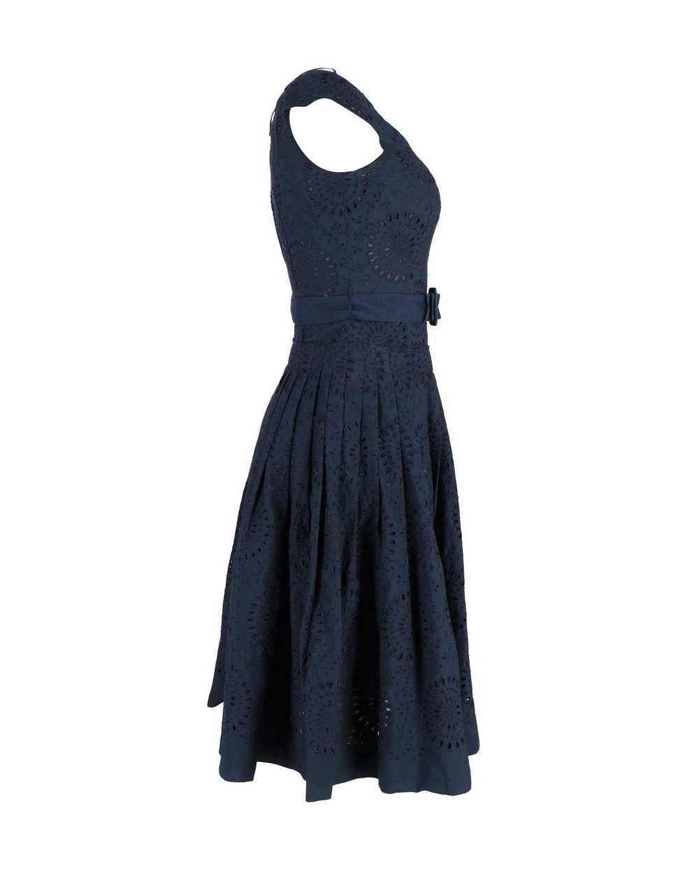 Prada Navy Blue Broderie Anglaise Belted Dress - image 2