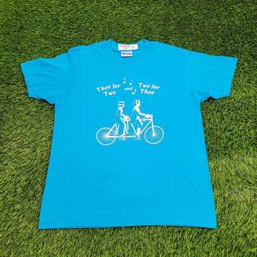 Hanes Vintage 80s Autumn Tandem Bicycle Art Shirt… - image 1