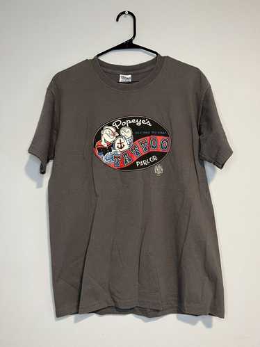 Vintage Popeyes Tattoo Parlor Gray T-Shirt