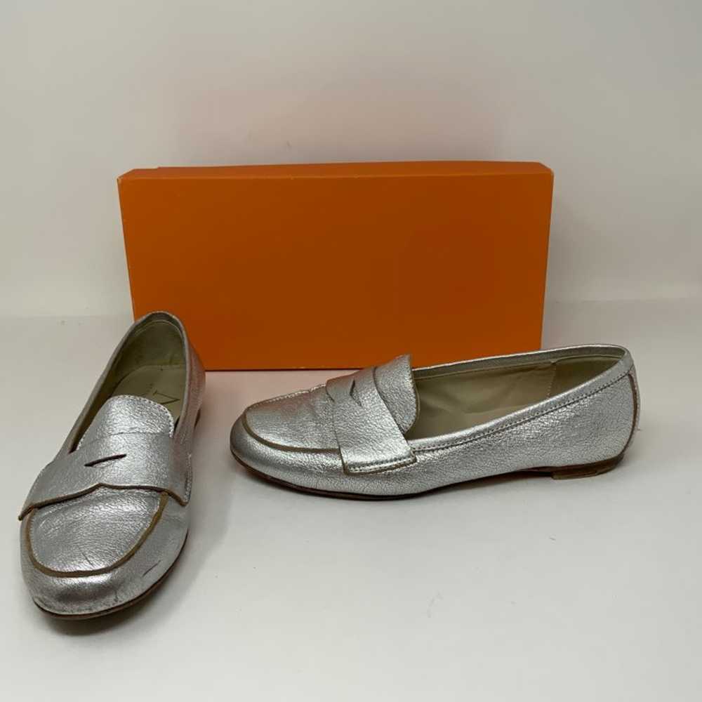 AGL Penny Loafer Flat Slip On Silver Metallic Lea… - image 1