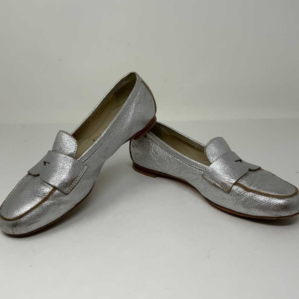 AGL Penny Loafer Flat Slip On Silver Metallic Lea… - image 4
