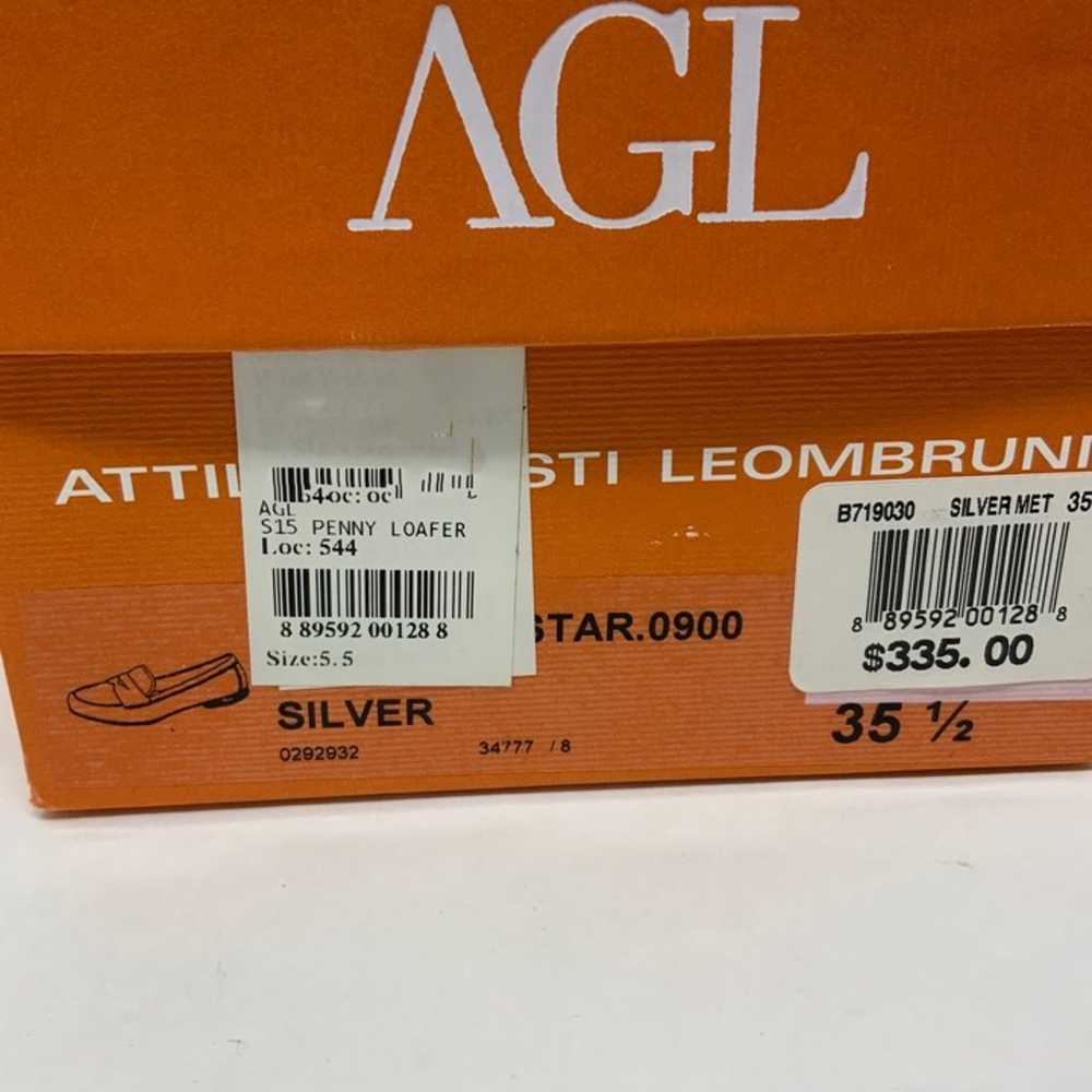 AGL Penny Loafer Flat Slip On Silver Metallic Lea… - image 7