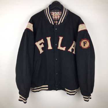 Vintage Fila Sport Big Logo Spellout Jacket Suede Leather Streetwear 90s Hip popular Hop Style Coat Sweater