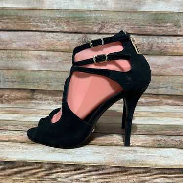 Schutz Black Suede Doudle Strap Peep Toe Heels - image 1