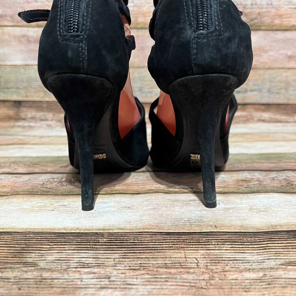 Schutz Black Suede Doudle Strap Peep Toe Heels - image 3