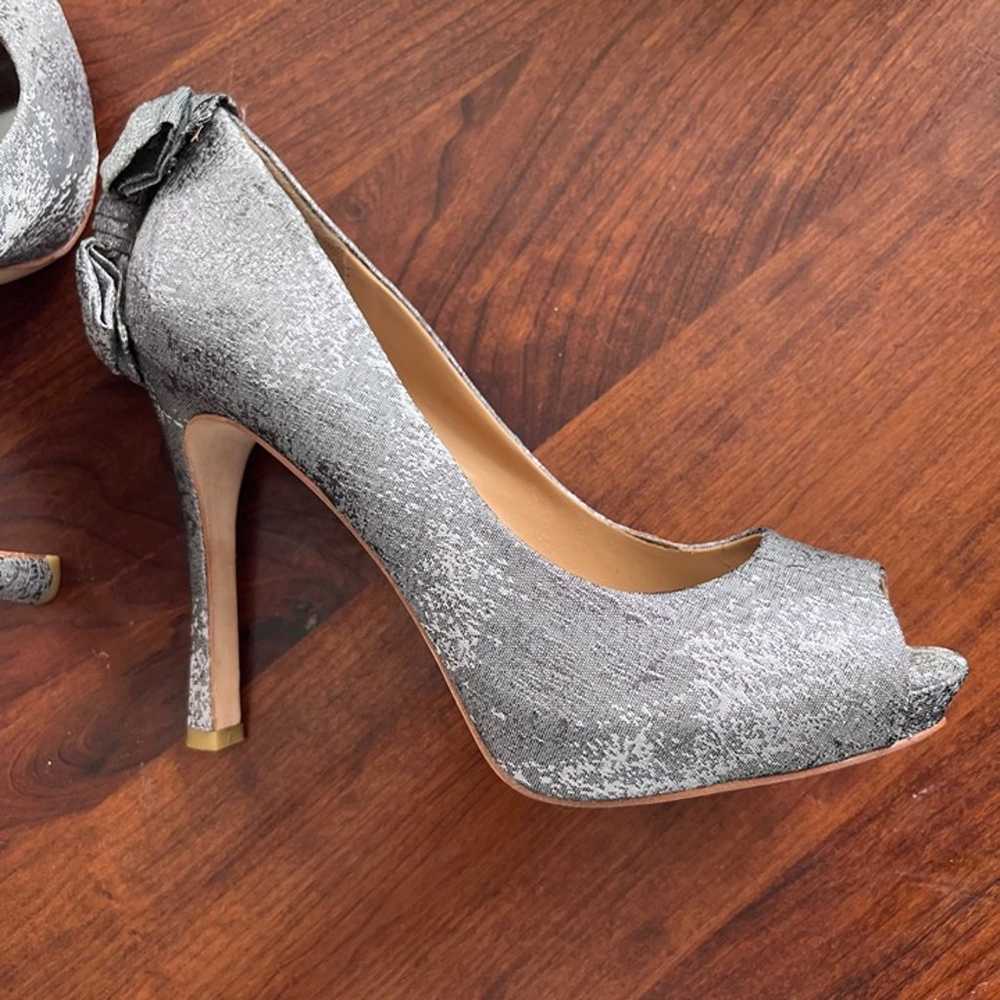 Badgley Mischka Sparkling Silver Heels with Bow D… - image 3