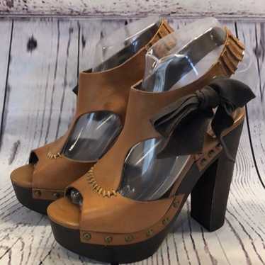 Hinge wooden chunky heel platform shoes