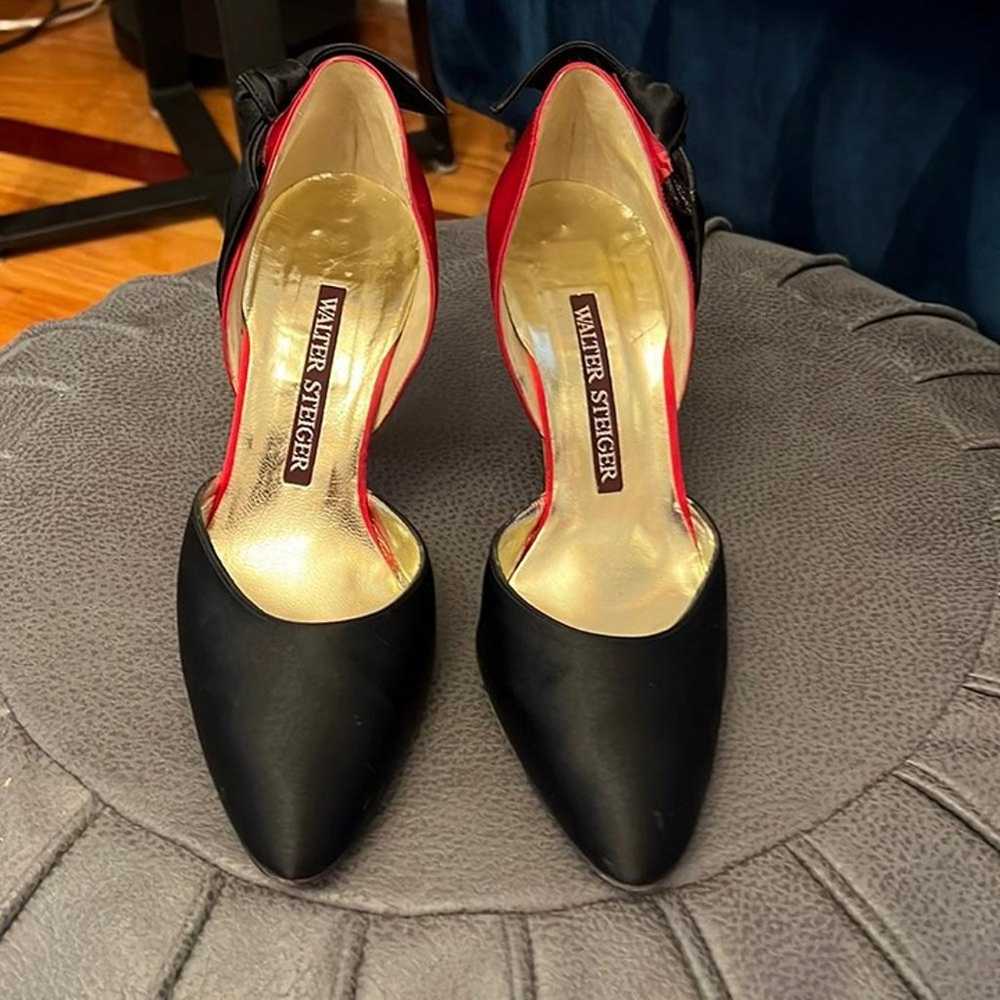 Vintage 80’s Walter Steiger Black and Red Satin D… - image 1