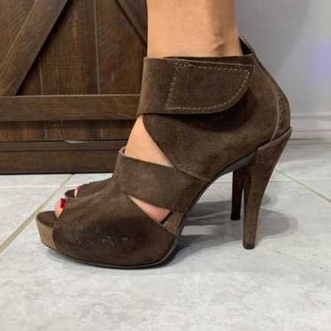 Pedro Garcia Brown Suede Peep Toe Heels - image 1