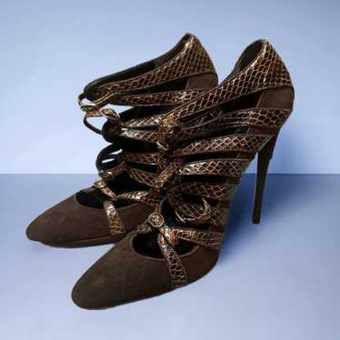 BALENCIAGA BROWN SUEDE PYTHON PLATFORM PUMPS 39.5… - image 1