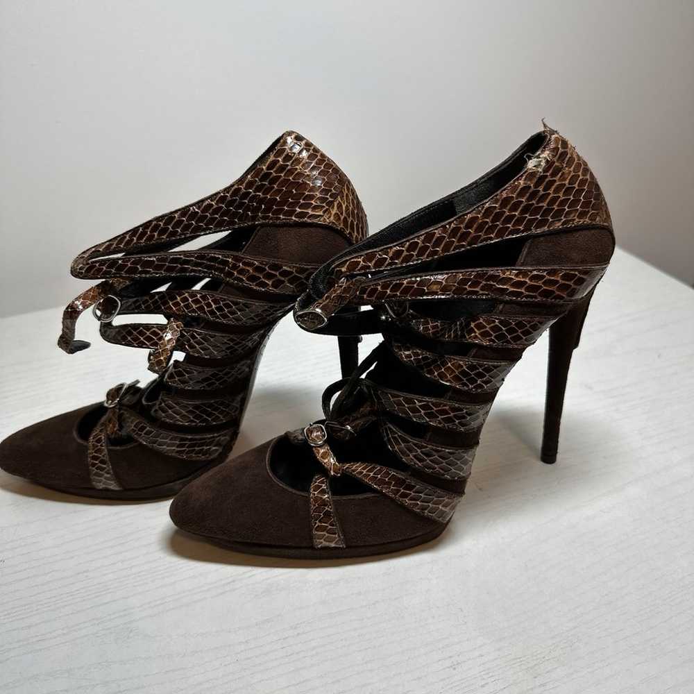 BALENCIAGA BROWN SUEDE PYTHON PLATFORM PUMPS 39.5… - image 3