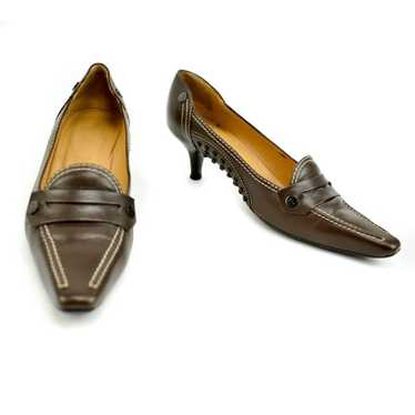 TOD'S: Brown, Leather "T" Logo Low Heels/Pumps - image 1
