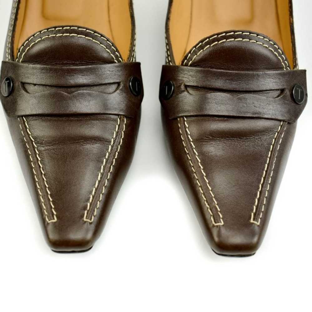 TOD'S: Brown, Leather "T" Logo Low Heels/Pumps - image 3