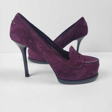 YSL Purple Suede Tribtoo Loafer Stiletto Platform… - image 1