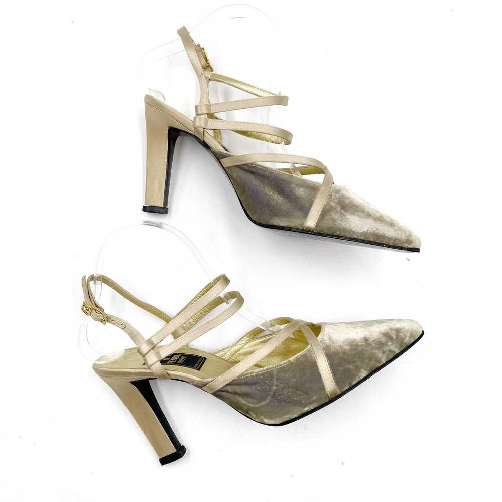 Fendi Slingback Pumps Gray Gold Heels Velvet Stra… - image 2
