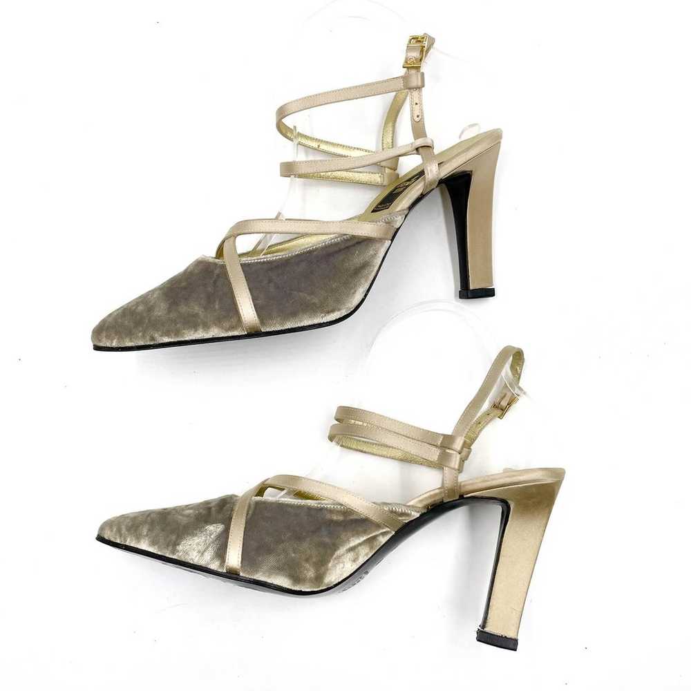 Fendi Slingback Pumps Gray Gold Heels Velvet Stra… - image 3