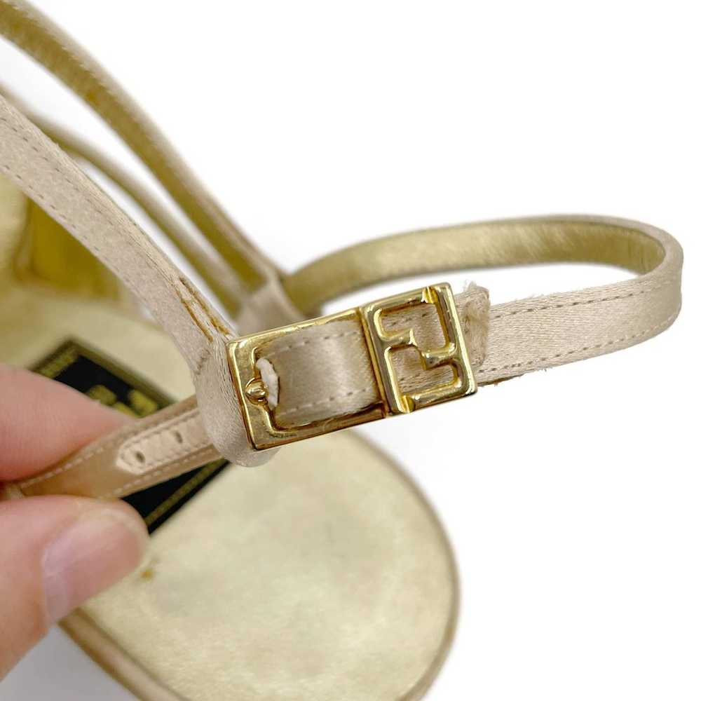 Fendi Slingback Pumps Gray Gold Heels Velvet Stra… - image 4
