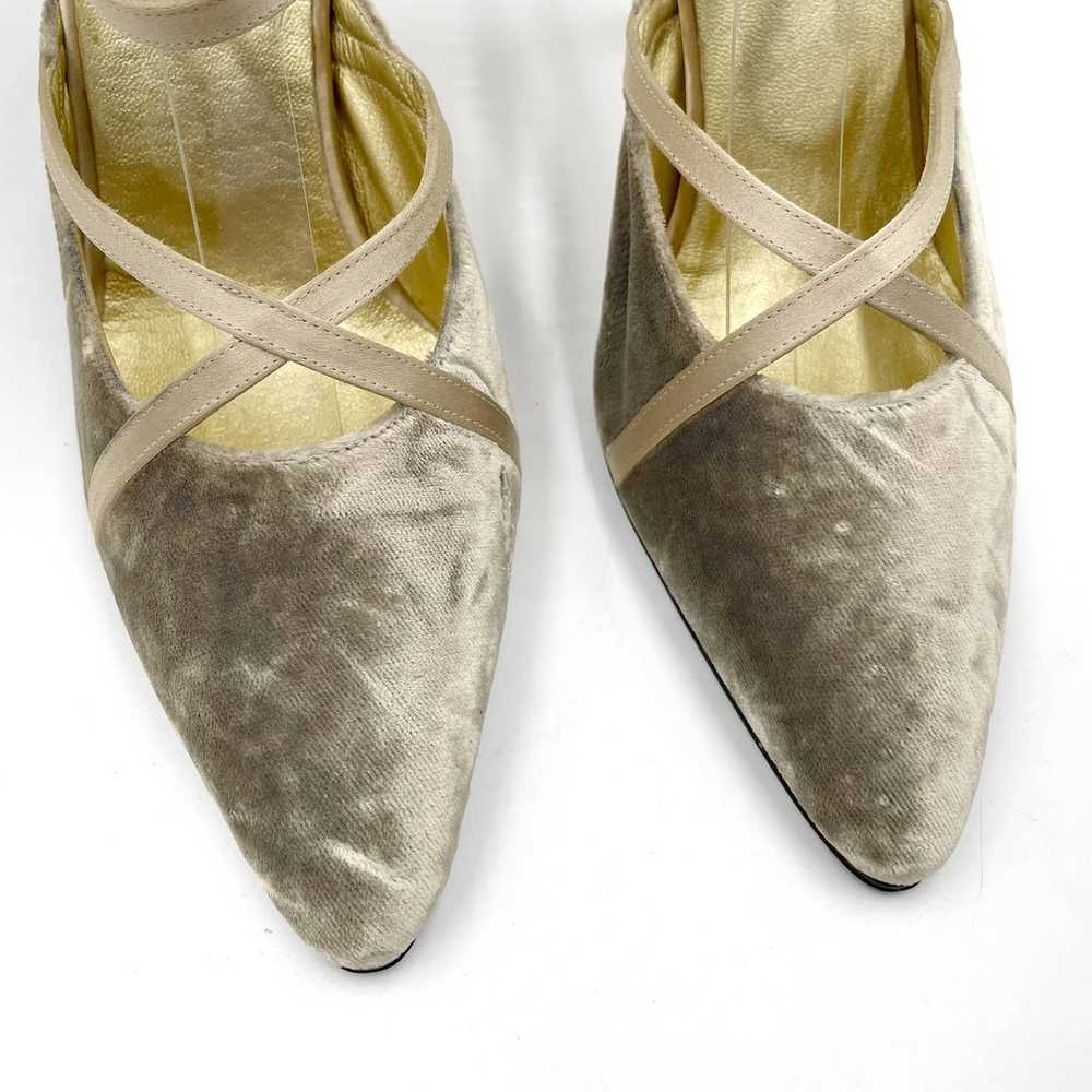 Fendi Slingback Pumps Gray Gold Heels Velvet Stra… - image 6