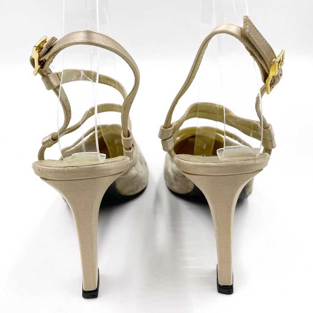 Fendi Slingback Pumps Gray Gold Heels Velvet Stra… - image 7