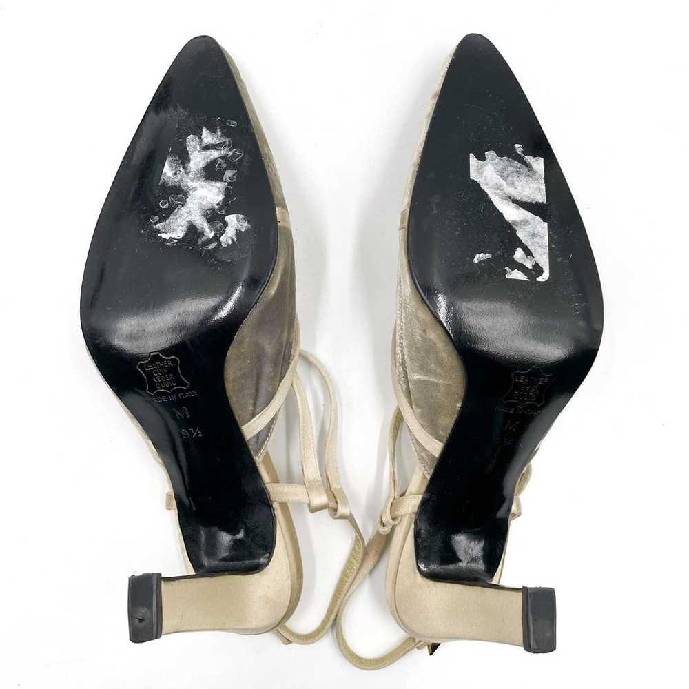 Fendi Slingback Pumps Gray Gold Heels Velvet Stra… - image 8