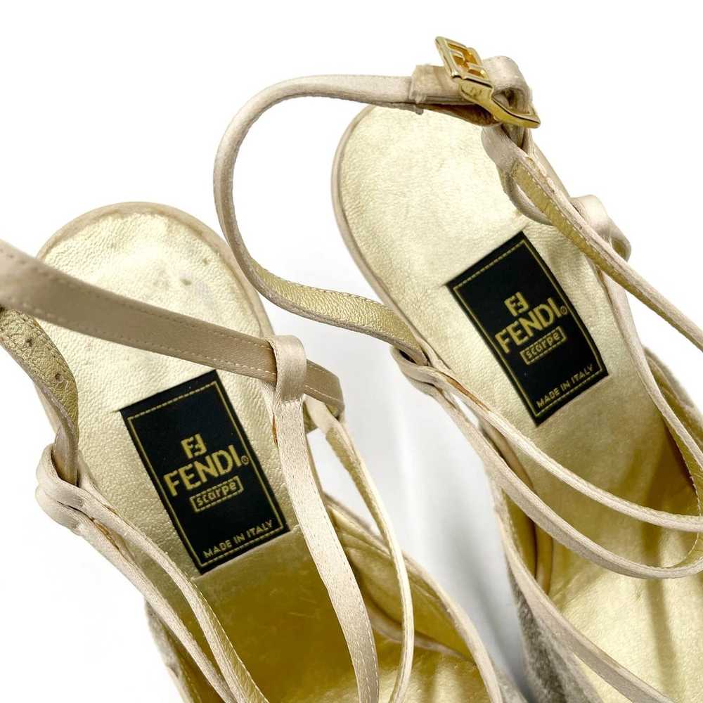 Fendi Slingback Pumps Gray Gold Heels Velvet Stra… - image 9