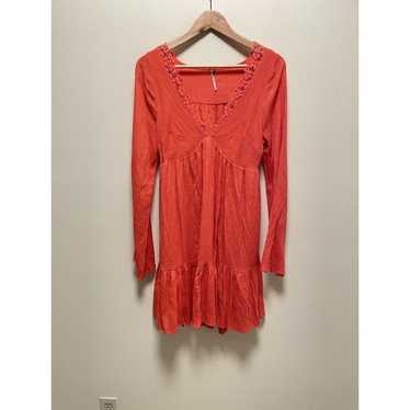 Free People Womens Dress Medium Coral Tiered Open… - image 1