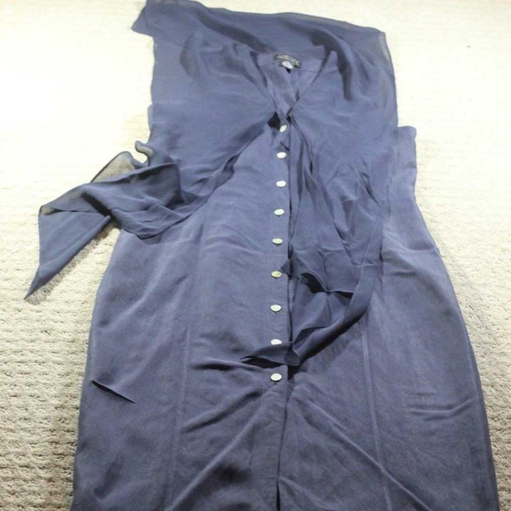 Limited Silk Linen Navy Blue Dress - image 2