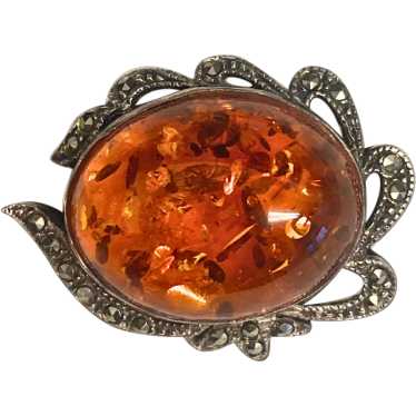 Amber and Silver Brooch and Pendant - image 1