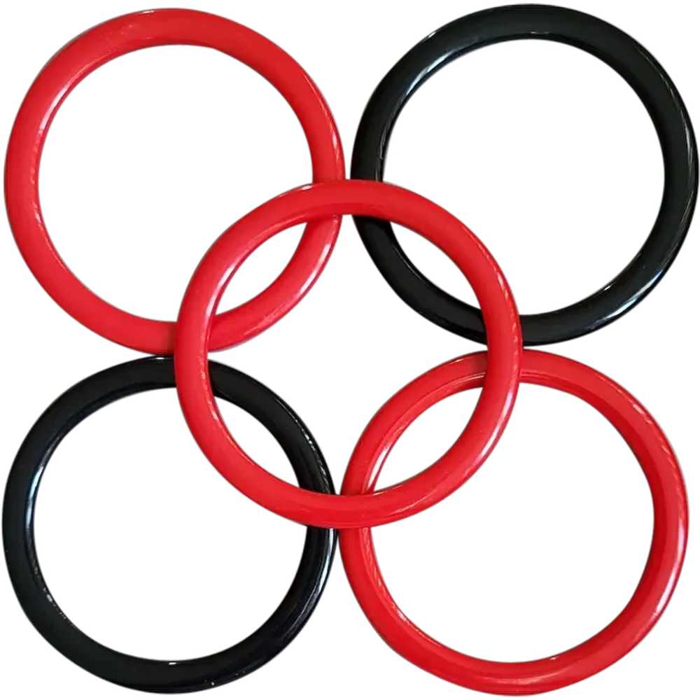 5 Black and Red Bangle Bracelets Vintage 1970s Co… - image 1