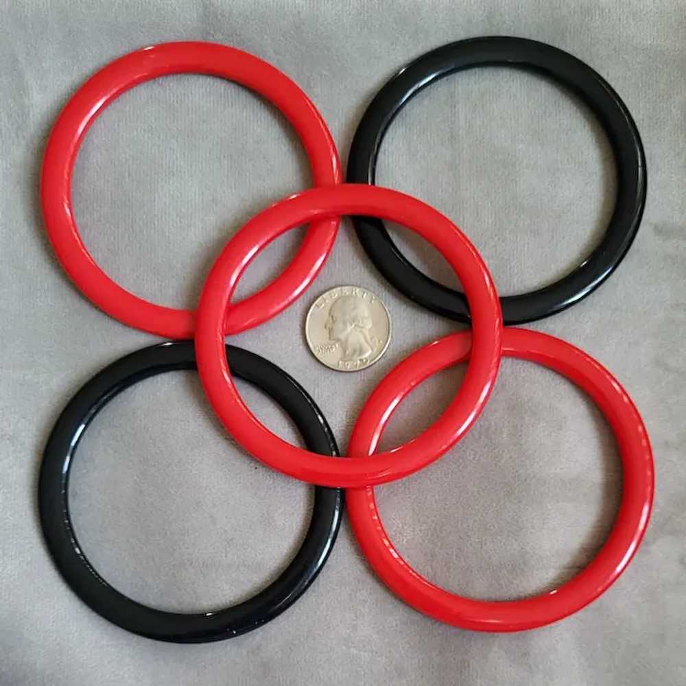 5 Black and Red Bangle Bracelets Vintage 1970s Co… - image 2