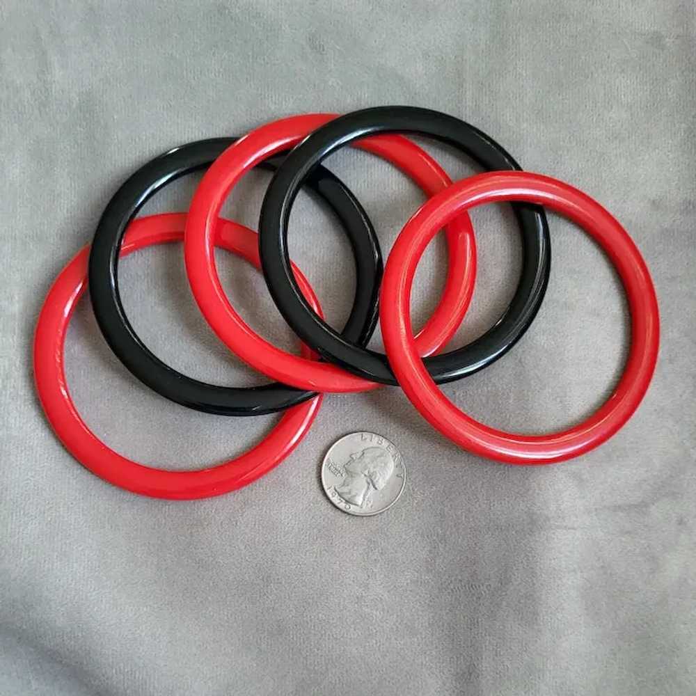 5 Black and Red Bangle Bracelets Vintage 1970s Co… - image 3