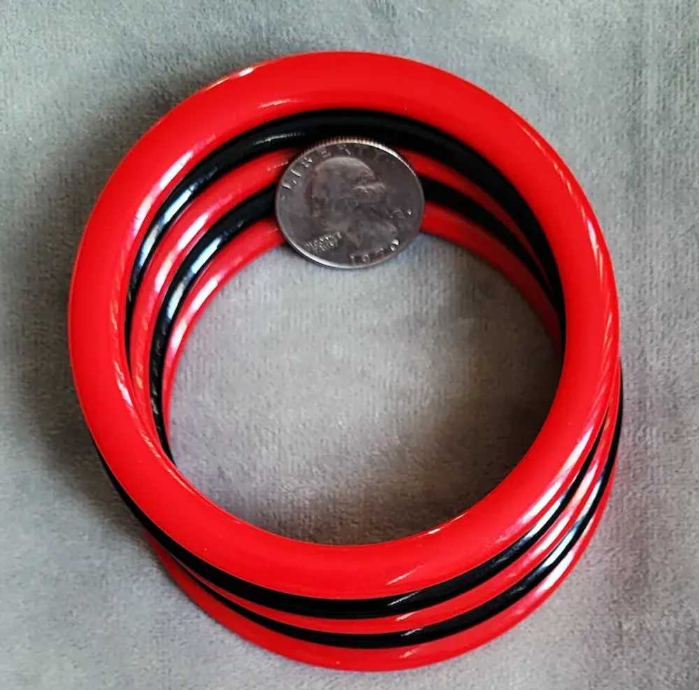 5 Black and Red Bangle Bracelets Vintage 1970s Co… - image 4