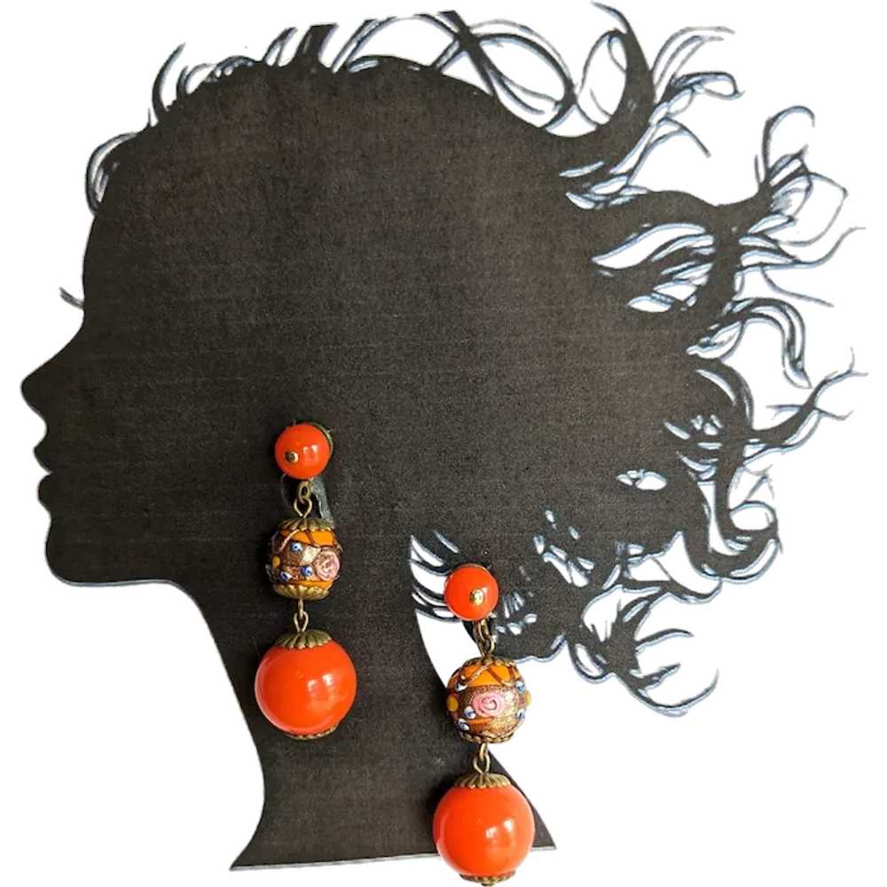 Vintage Orange Venetian Glass Earrings - image 1