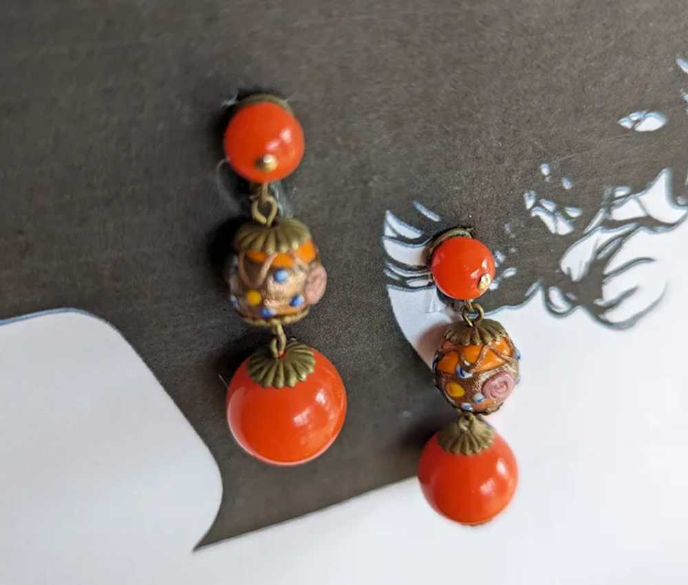 Vintage Orange Venetian Glass Earrings - image 2