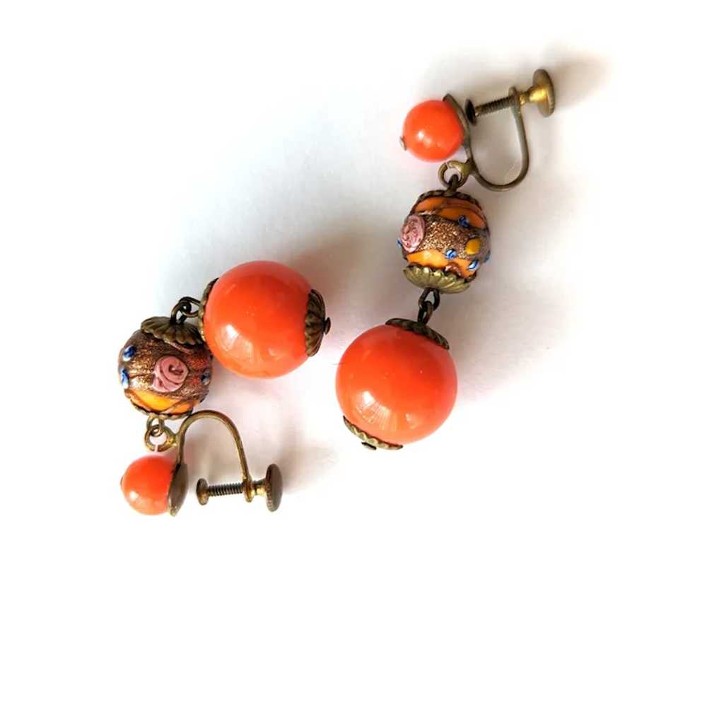 Vintage Orange Venetian Glass Earrings - image 3