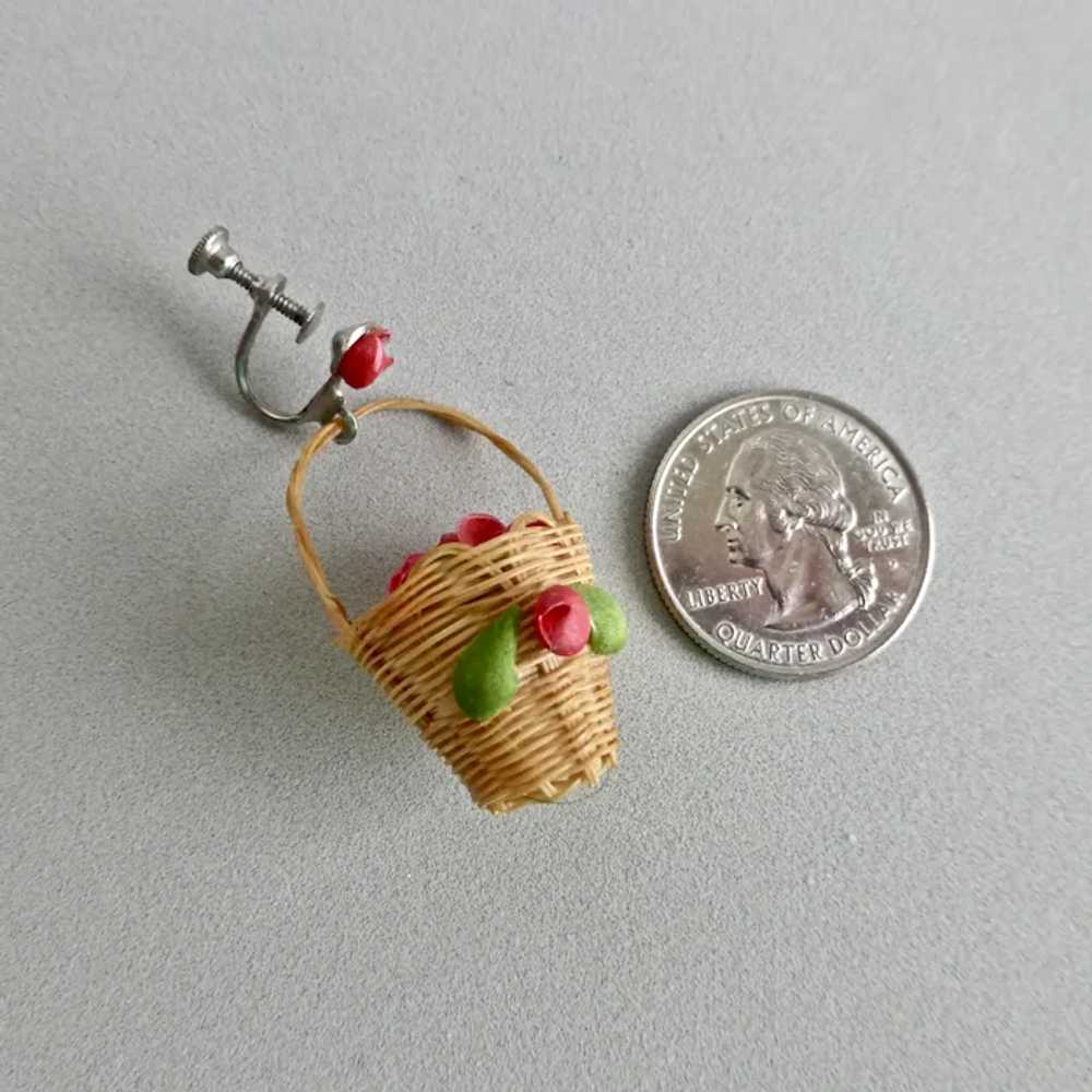 Mini Basket Earrings filled with Red Flowers, 194… - image 5