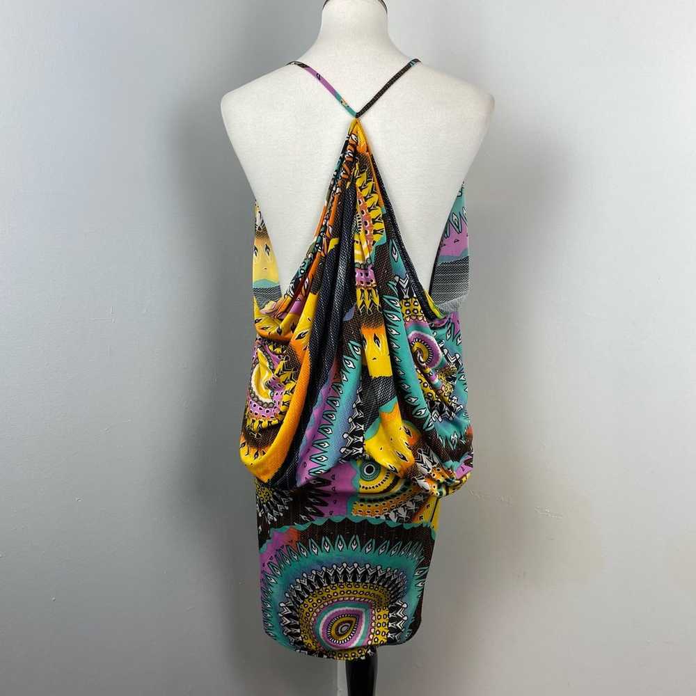 Caribbean Queen Colorful Drape Back Dress Large - image 5
