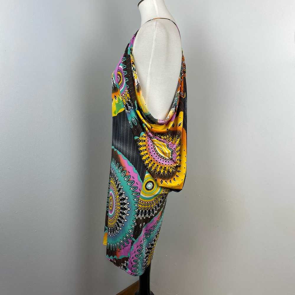 Caribbean Queen Colorful Drape Back Dress Large - image 6
